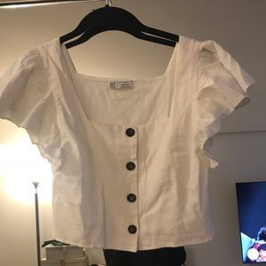 Zara White flounce cropper tank Small